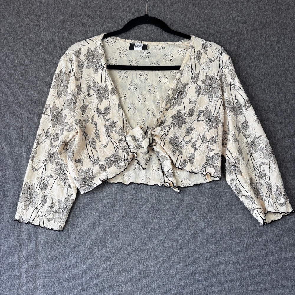 Y2K Studio 1940 Womens Floral‎ Lace Tie Front Cropped Cardigan Balletcore Small